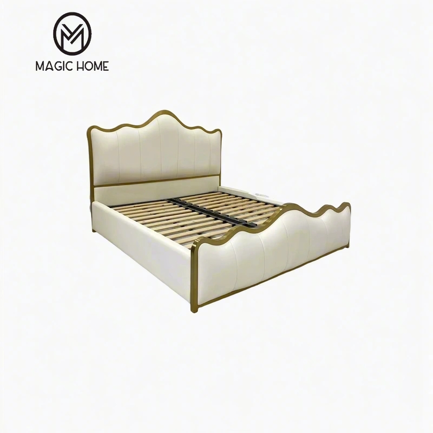 سرير 180*200 - جلد فائق الألياف، إطار من الفولاذ المقاوم للصدأ، عارضة من الخشب الصلب