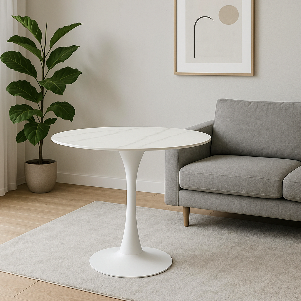 Stunning Dia900*750H White Spray-Painted Iron with White Marble Slab Bar Table