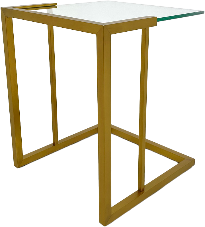 Minimalist Side Table with Glass Top and Stainless Steel Base - Fits Snugly Under Sofa.