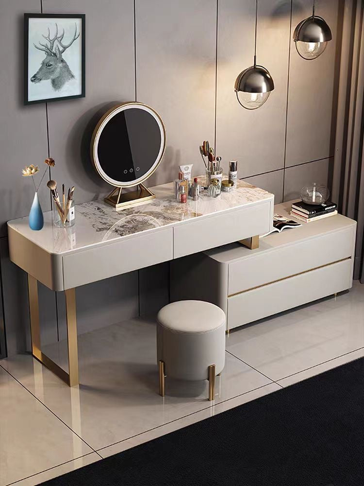 Complete Makeup Set: 100cm Vanity + 100cm Trolley + Stool + Mirror - Marble Top & Painted Cabinet