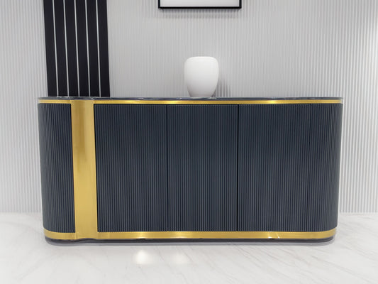 Black Buffet table with Matt Gold Stainless Steel & Marble Countertop, Luxury Style