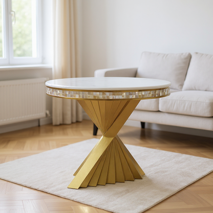 Round Marble & Stainless Steel Dining Table for 2-4 People.