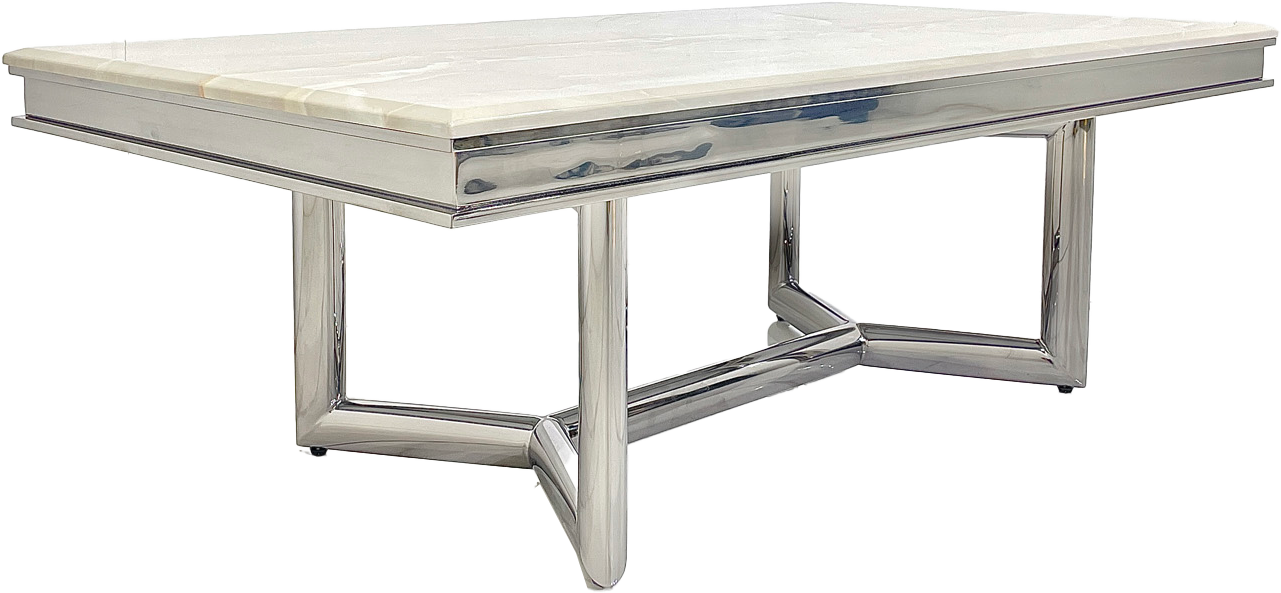 Elegant Rectangular Marble & Silver Stainless Steel Coffee Table