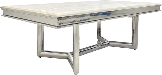 Elegant Rectangular Marble & Silver Stainless Steel Coffee Table