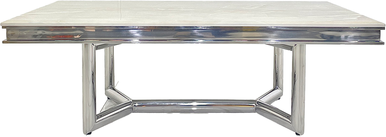 Elegant Rectangular Marble & Silver Stainless Steel Coffee Table