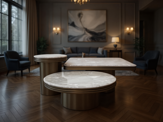 Elegant French-Style Brass Matt Color Coffee Table Set (3 Pieces)