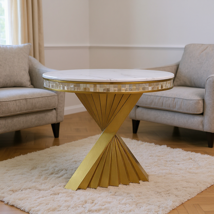 Round Marble & Stainless Steel Dining Table for 2-4 People.
