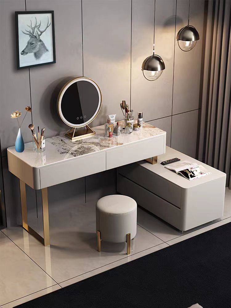 Complete Makeup Set: 100cm Vanity + 100cm Trolley + Stool + Mirror - Marble Top & Painted Cabinet