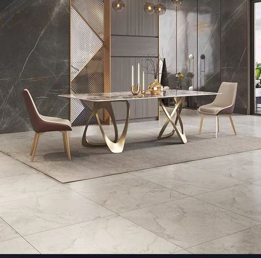 Elegant 200cm*100cm Marble Table with Stainless Steel Base - Light Luxury Art Design