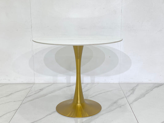 Stunning Dia900*750H Matte Golden Stainless Steel Paired with White Rock Slab Bar Table