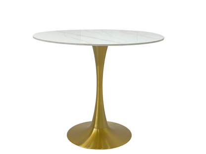 [Dubai Design Furniture] 90cm Slate Marble Round Table - Geometric Gold Leg Art Dining Table
