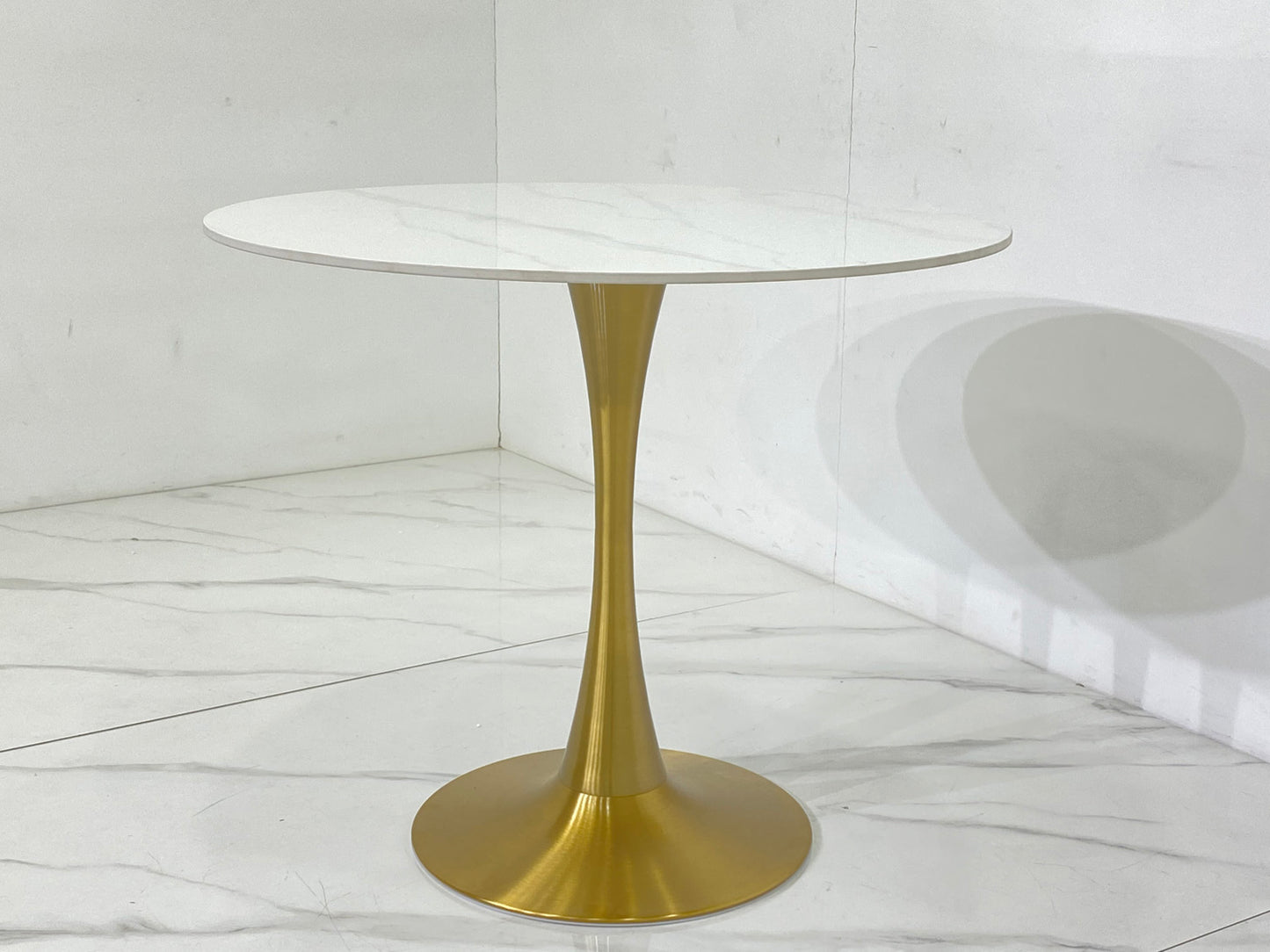 [Design Furniture] 90cm Slate Marble Round Table - Geometric Gold Leg Art Dining Table