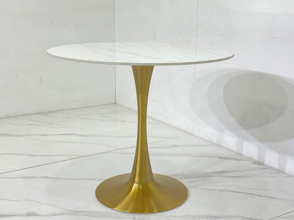 [Design Furniture] 90cm Slate Marble Round Table - Geometric Gold Leg Art Dining Table