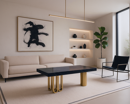 Luxurious Console Table with Black Marble Top and Matte Gold Stainless Steel Base