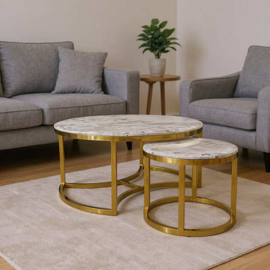 Luxury Marble Coffee Table Set - Gold Stainless Steel Trio for Modern  Living & Hospitality Spaces