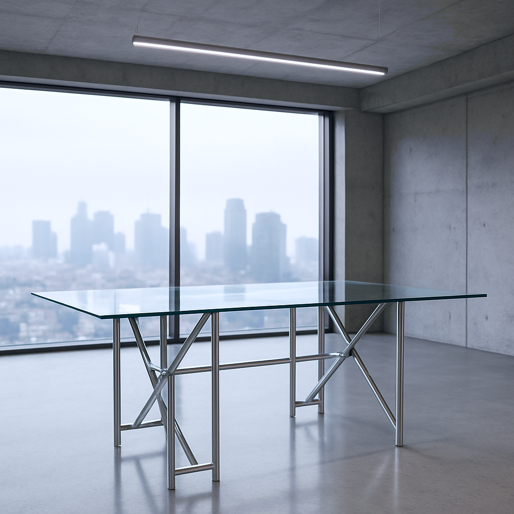 [Gathering Table] 1.8m SCHOTT Glass Dining Table - 8-10 Seater Stainless Steel Banquet Table
