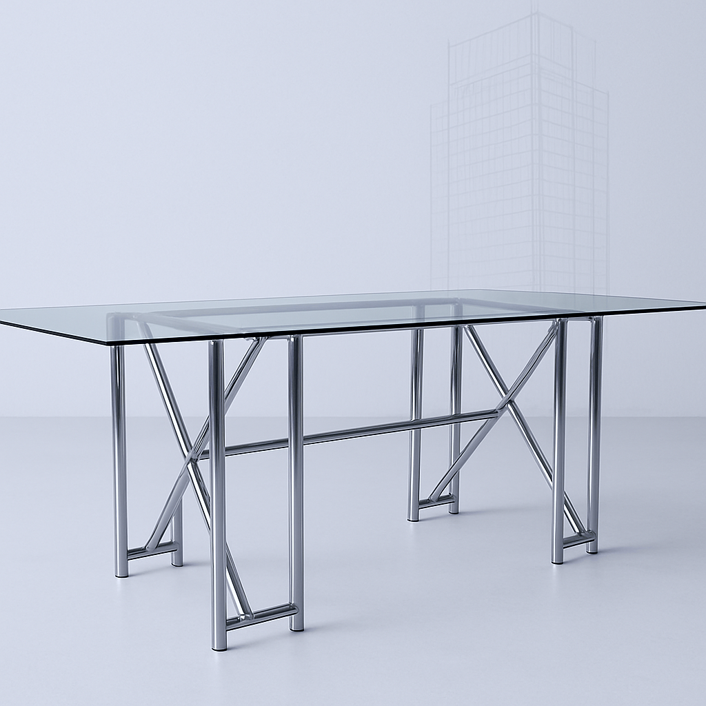 [Gathering Table] 1.8m SCHOTT Glass Dining Table - 8-10 Seater Stainless Steel Banquet Table