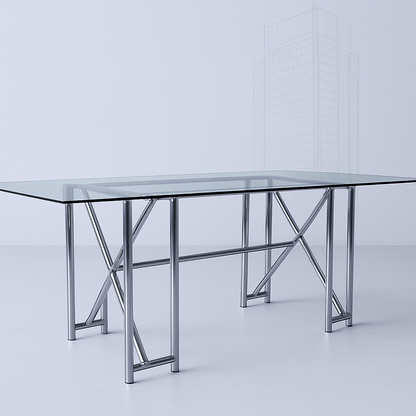 [Gathering Table] 1.8m SCHOTT Glass Dining Table - 8-10 Seater Stainless Steel Banquet Table
