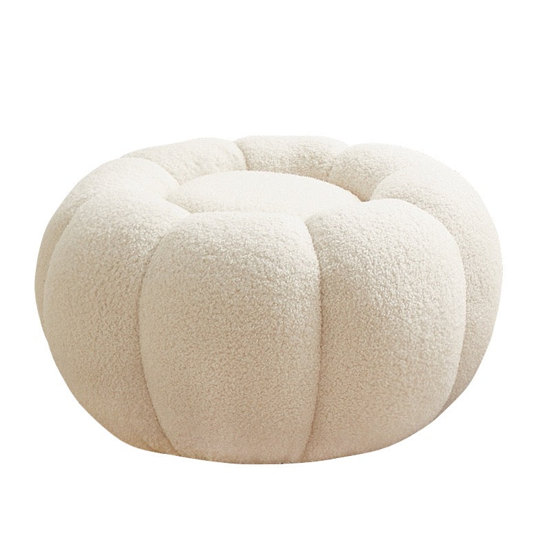 White Pumpkin-shaped Sofa Lounge Chair with Ottoman Set