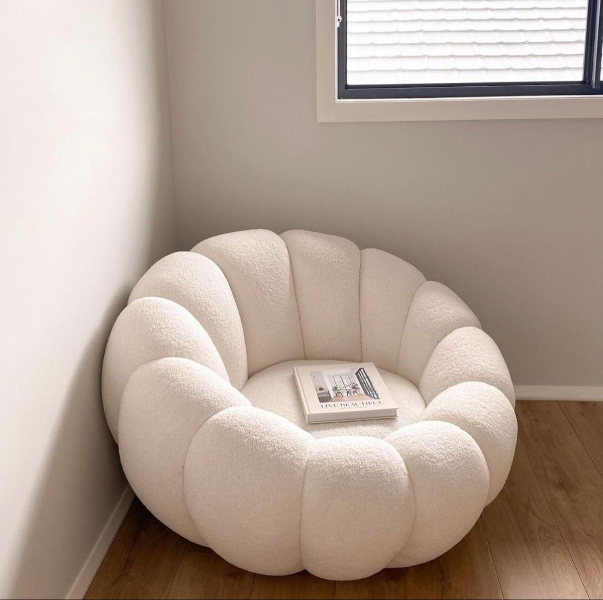 White Pumpkin-shaped Sofa Lounge Chair with Ottoman Set