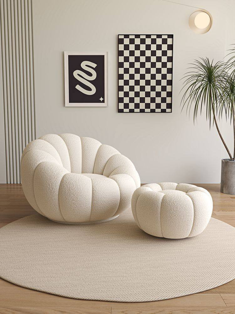 White Pumpkin-shaped Sofa Lounge Chair with Ottoman Set