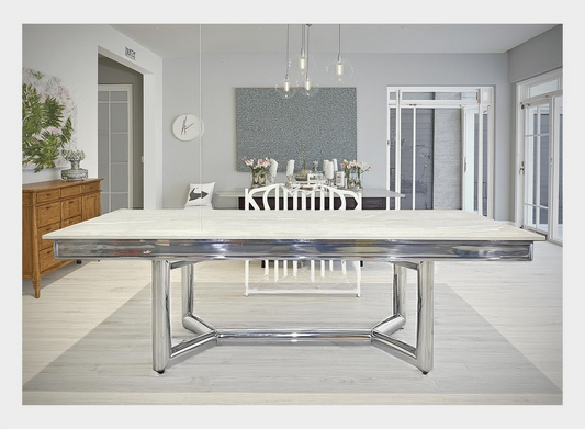 Elegant Rectangular Marble & Silver Stainless Steel Coffee Table
