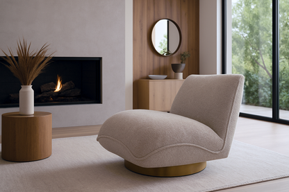 Swivel Armchair without Arms in Khaki Teddy Velvet