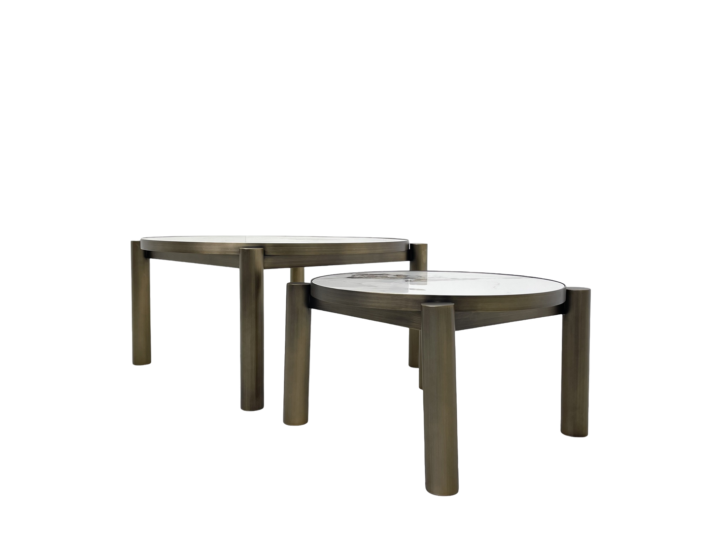 Coffee Tables - Dia600 * 350H and Dia900 * 400H with Matte Brass Stainless Steel and white Slate Marble