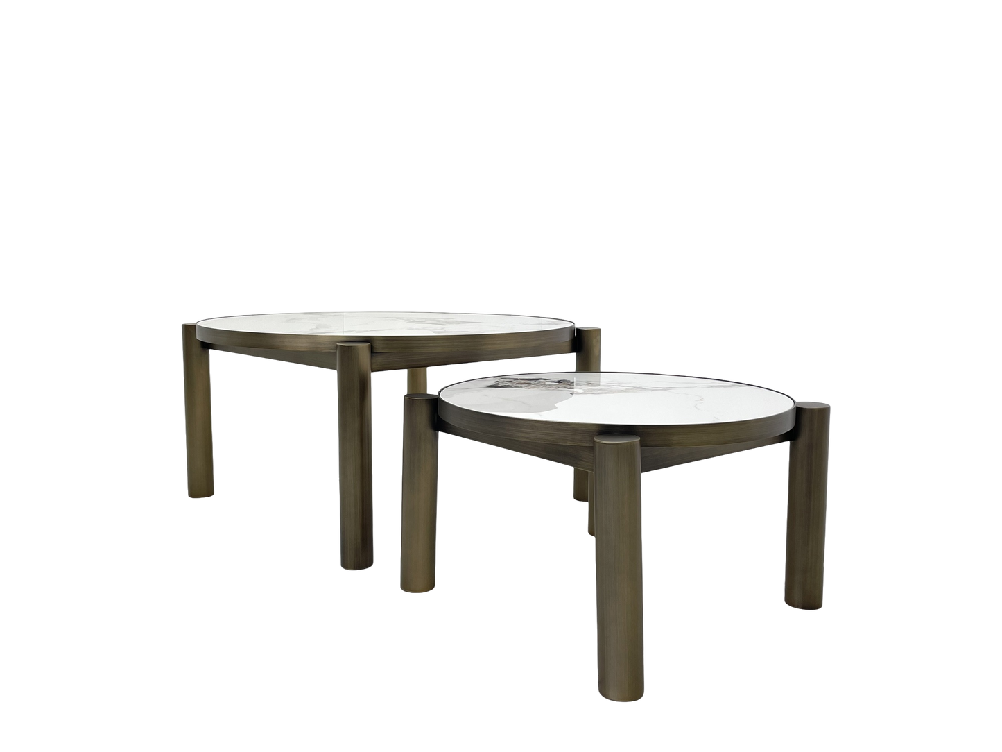 Coffee Tables - Dia600 * 350H and Dia900 * 400H with Matte Brass Stainless Steel and white Slate Marble