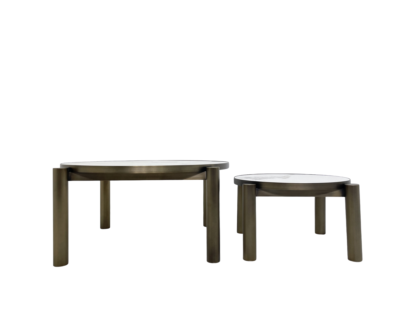 Coffee Tables - Dia600 * 350H and Dia900 * 400H with Matte Brass Stainless Steel and white Slate Marble