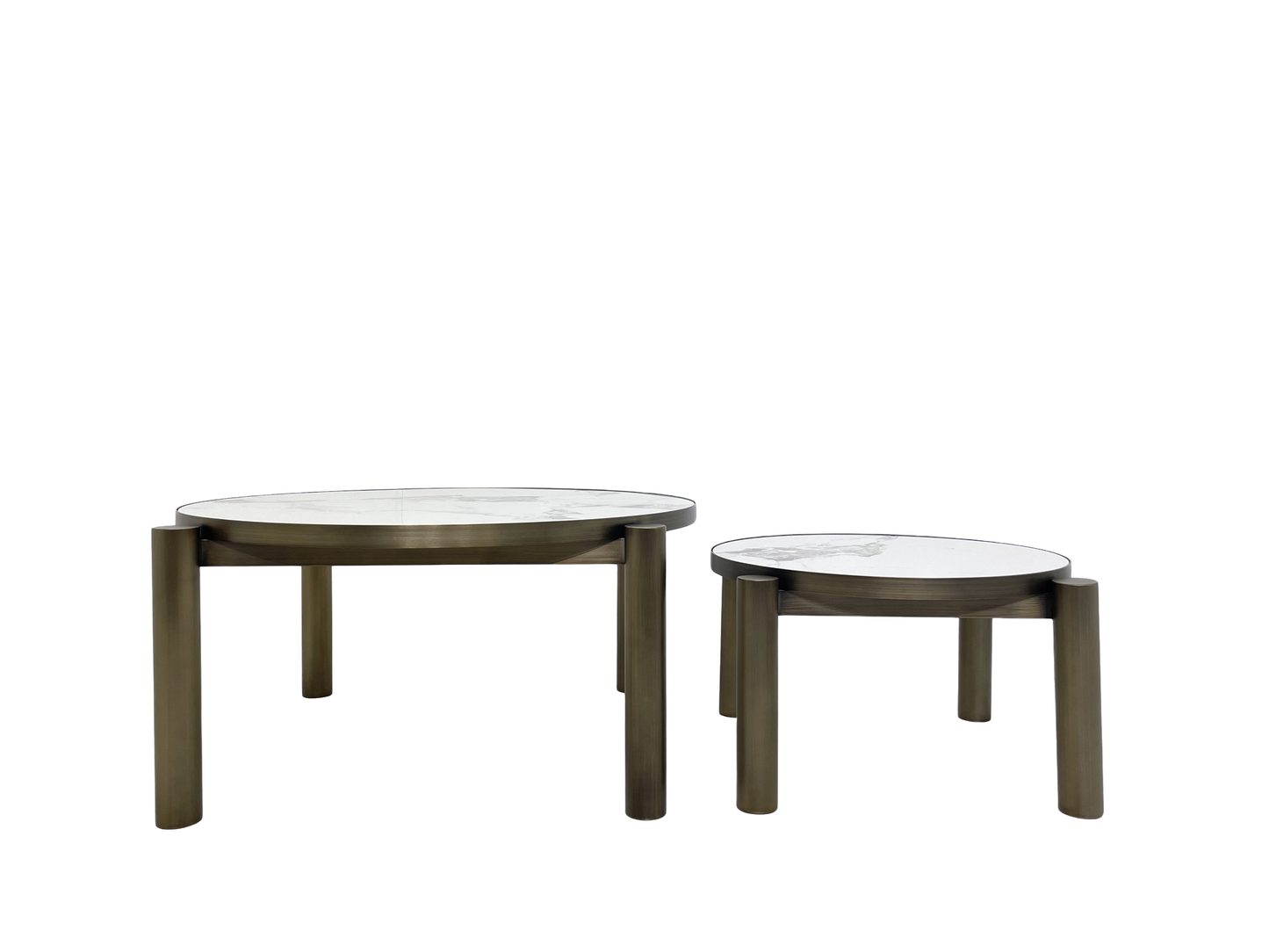 Coffee Tables - Dia600 * 350H and Dia900 * 400H with Matte Brass Stainless Steel and white Slate Marble