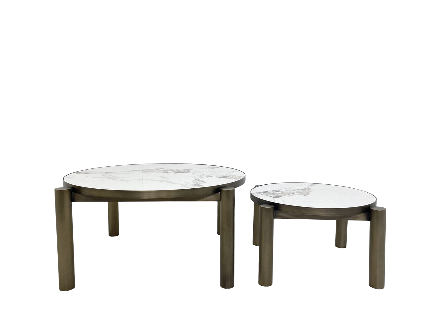 Coffee Tables - Dia600 * 350H and Dia900 * 400H with Matte Brass Stainless Steel and white Slate Marble