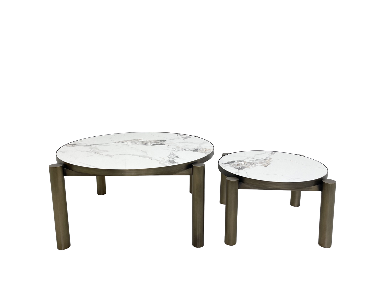 Coffee Tables - Dia600 * 350H and Dia900 * 400H with Matte Brass Stainless Steel and white Slate Marble