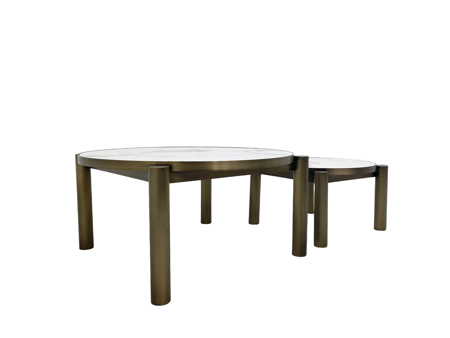 Coffee Tables - Dia600 * 350H and Dia900 * 400H with Matte Brass Stainless Steel and white Slate Marble