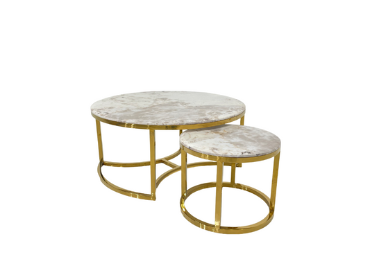 Luxury Marble Coffee Table Set - Gold Stainless Steel Trio for Modern Dubai Living & Hospitality Spaces
