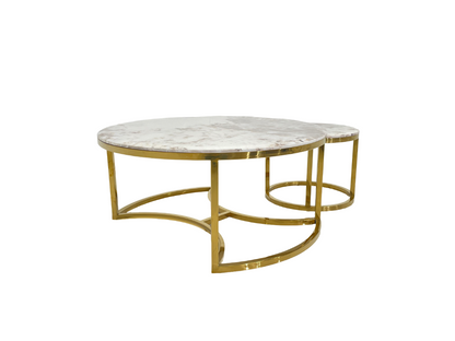 Luxury Marble Coffee Table Set - Gold Stainless Steel Trio for Modern Dubai Living & Hospitality Spaces
