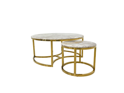 Luxury Marble Coffee Table Set - Gold Stainless Steel Trio for Modern Dubai Living & Hospitality Spaces