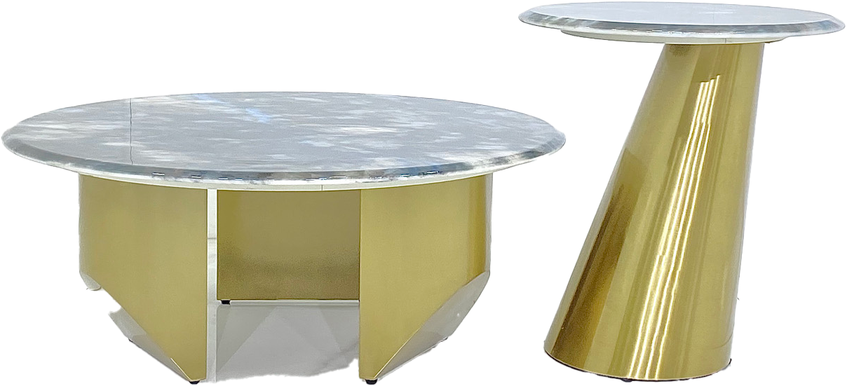 Round Coffee Table Set - Matt gold Color Stainless Steel Frame with Luxurious Marble Top