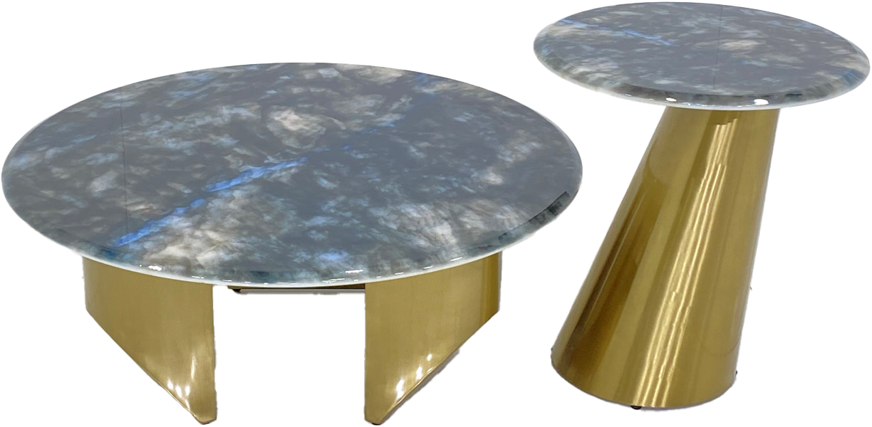 Round Coffee Table Set - Matt gold Color Stainless Steel Frame with Luxurious Marble Top