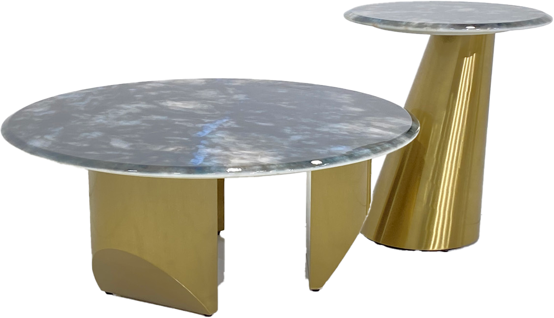 Round Coffee Table Set - Matt gold Color Stainless Steel Frame with Luxurious Marble Top