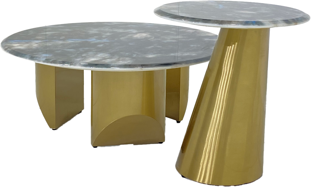 Round Coffee Table Set - Matt gold Color Stainless Steel Frame with Luxurious Marble Top