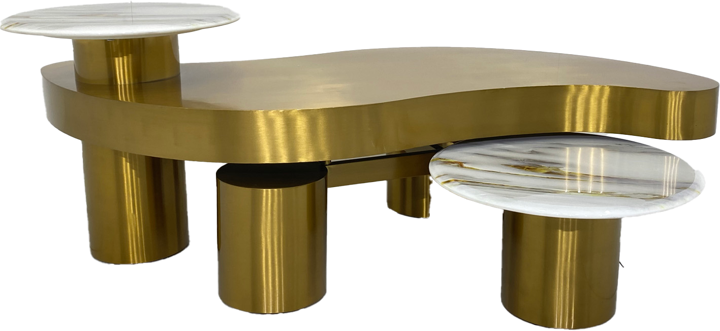 Exquisite Italian Minimalist Coffee Table - Stainless Steel & Marble, Irregular Shape for Luxury Villas