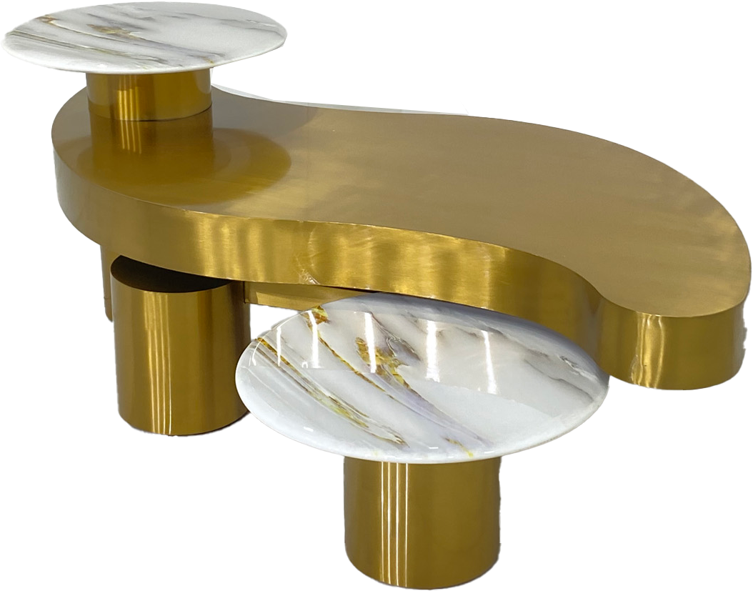 Exquisite Italian Minimalist Coffee Table - Stainless Steel & Marble, Irregular Shape for Luxury Villas