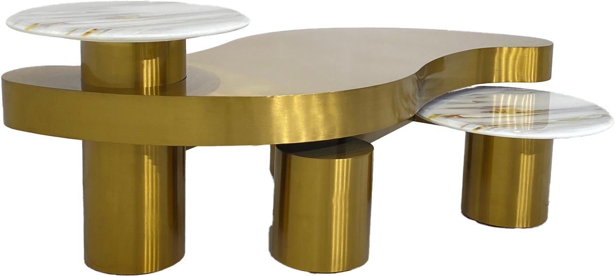 Exquisite Italian Minimalist Coffee Table - Stainless Steel & Marble, Irregular Shape for Luxury Villas