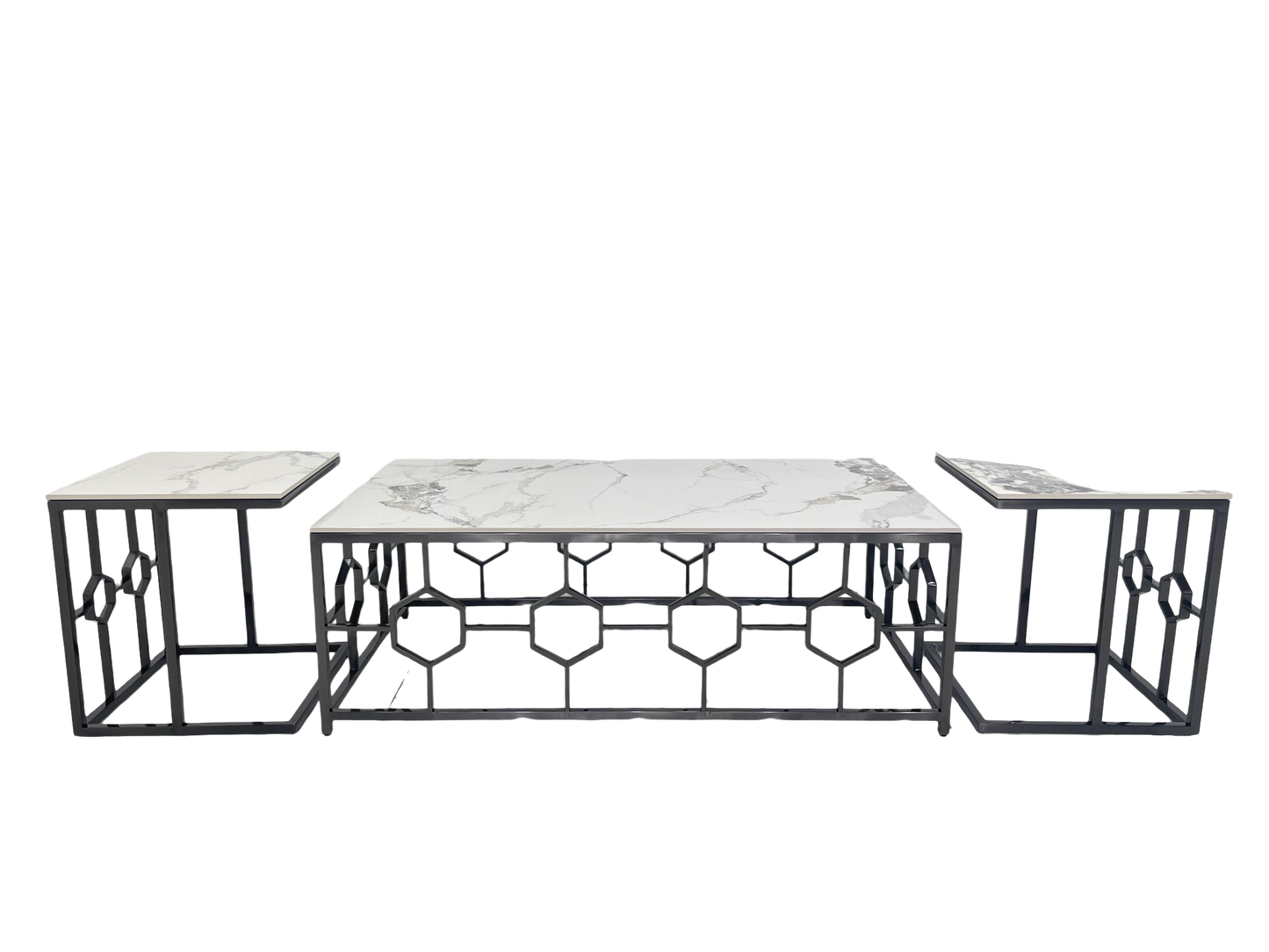 Coffee Tables - "1300W * 700D * 450H + 450 * 450 * 500 (1 + 4)" with Shining black Stainless Steel and 12mm Slate Marble