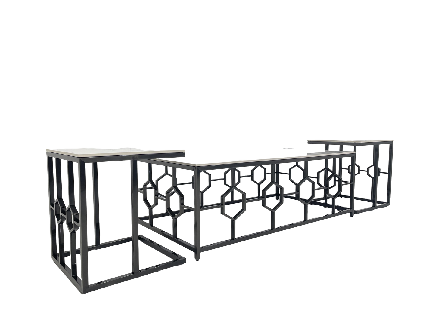 Coffee Tables - "1300W * 700D * 450H + 450 * 450 * 500 (1 + 4)" with Shining black Stainless Steel and 12mm Slate Marble