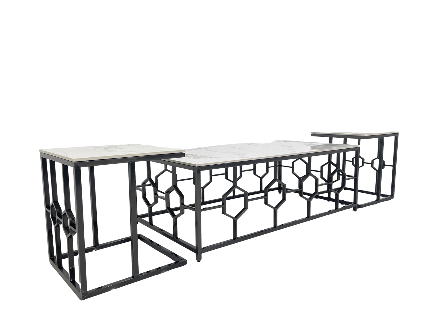 Coffee Tables - "1300W * 700D * 450H + 450 * 450 * 500 (1 + 4)" with Shining black Stainless Steel and 12mm Slate Marble