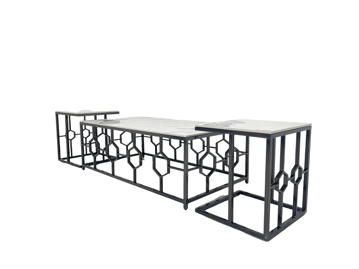 Coffee Tables - "1300W * 700D * 450H + 450 * 450 * 500 (1 + 4)" with Shining black Stainless Steel and 12mm Slate Marble