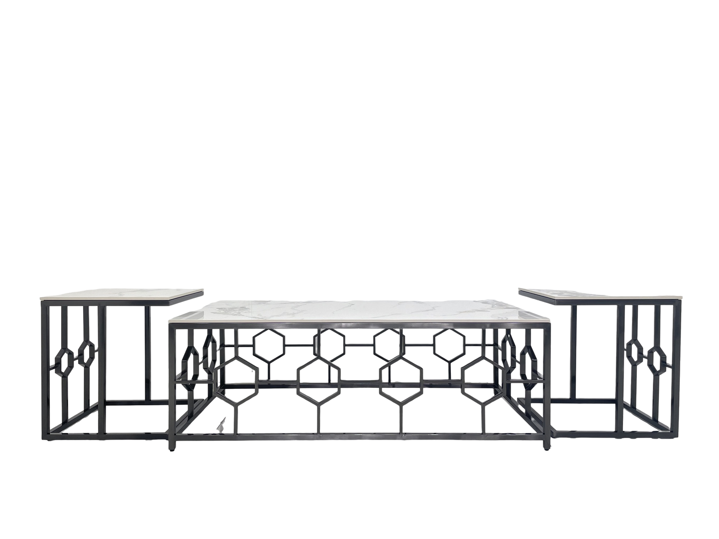 Coffee Tables - "1300W * 700D * 450H + 450 * 450 * 500 (1 + 4)" with Shining black Stainless Steel and 12mm Slate Marble