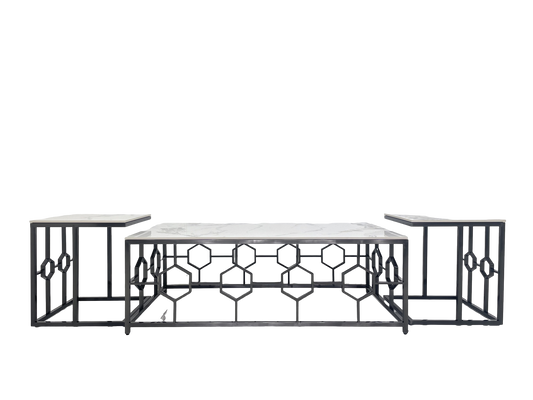 Coffee Tables - "1300W * 700D * 450H + 450 * 450 * 500 (1 + 4)" with Shining black Stainless Steel and 12mm Slate Marble